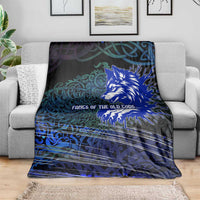 Fenrir Blanket with Blue Wolf, Runes and Ragnarok End of Gods Tribute - Wonder Print Shop