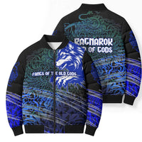 Fenrir Bomber Puffer Jacket with Blue Wolf, Runes and Ragnarok End of Gods Tribute - Wonder Print Shop