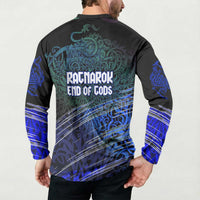 Fenrir Button Sweatshirt with Blue Wolf, Runes and Ragnarok End of Gods Tribute - Wonder Print Shop