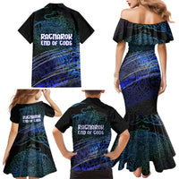 Fenrir Family Matching Mermaid Dress and Hawaiian Shirt with Blue Wolf, Runes and Ragnarok End of Gods Tribute - Wonder Print Shop