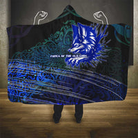 Fenrir Hooded Blanket with Blue Wolf, Runes and Ragnarok End of Gods Tribute - Wonder Print Shop