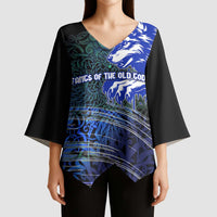Fenrir Kimono Sleeve Blouse with Blue Wolf, Runes and Ragnarok End of Gods Tribute - Wonder Print Shop