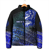 Fenrir Padded Jacket with Blue Wolf, Runes and Ragnarok End of Gods Tribute - Wonder Print Shop