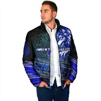 Fenrir Padded Jacket with Blue Wolf, Runes and Ragnarok End of Gods Tribute - Wonder Print Shop