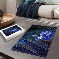 Fenrir Puzzle with Blue Wolf, Runes and Ragnarok End of Gods Tribute - Wonder Print Shop
