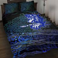 Fenrir Quilt Bed Set with Blue Wolf, Runes and Ragnarok End of Gods Tribute - Wonder Print Shop