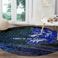 Fenrir Round Carpet with Blue Wolf, Runes and Ragnarok End of Gods Tribute - Wonder Print Shop