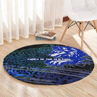 Fenrir Round Carpet with Blue Wolf, Runes and Ragnarok End of Gods Tribute - Wonder Print Shop