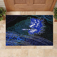 Fenrir Rubber Doormat with Blue Wolf, Runes and Ragnarok End of Gods Tribute - Wonder Print Shop