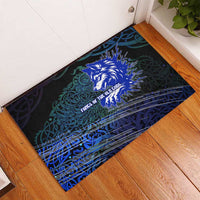 Fenrir Rubber Doormat with Blue Wolf, Runes and Ragnarok End of Gods Tribute - Wonder Print Shop