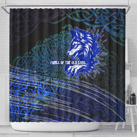 Fenrir Shower Curtain with Blue Wolf, Runes and Ragnarok End of Gods Tribute - Wonder Print Shop