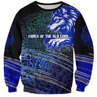 Fenrir Sweatshirt with Blue Wolf, Runes and Ragnarok End of Gods Tribute - Wonder Print Shop