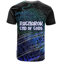 Fenrir T Shirt with Blue Wolf, Runes and Ragnarok End of Gods Tribute - Wonder Print Shop