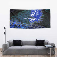 Fenrir Tapestry with Blue Wolf, Runes and Ragnarok End of Gods Tribute - Wonder Print Shop