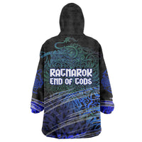 Fenrir Wearable Blanket Hoodie with Blue Wolf, Runes and Ragnarok End of Gods Tribute - Wonder Print Shop