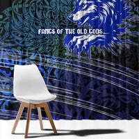 Fenrir Window Curtain with Blue Wolf, Runes and Ragnarok End of Gods Tribute - Wonder Print Shop