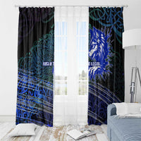 Fenrir Window Curtain with Blue Wolf, Runes and Ragnarok End of Gods Tribute - Wonder Print Shop