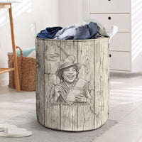 Zora Neale Hurston Laundry Basket Rustic Wood Engraved Style Illustration Joyful Portrait with Book and Map Donkey - Wonder Print Shop