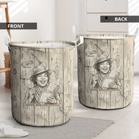 Zora Neale Hurston Laundry Basket Rustic Wood Engraved Style Illustration Joyful Portrait with Book and Map Donkey - Wonder Print Shop