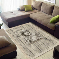 Zora Neale Hurston Area Rug Rustic Wood Engraved Style Illustration Joyful Portrait with Book and Map Donkey - Wonder Print Shop