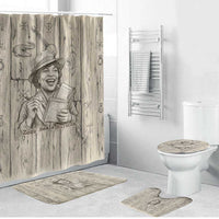 Zora Neale Hurston Bathroom Set Rustic Wood Engraved Style Illustration Joyful Portrait with Book and Map Donkey - Wonder Print Shop