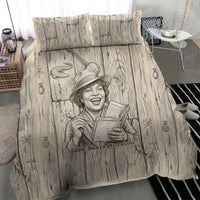 Zora Neale Hurston Bedding Set Rustic Wood Engraved Style Illustration Joyful Portrait with Book and Map Donkey - Wonder Print Shop