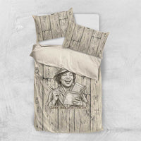 Zora Neale Hurston Bedding Set Rustic Wood Engraved Style Illustration Joyful Portrait with Book and Map Donkey - Wonder Print Shop