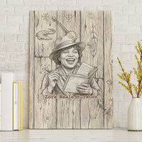 Zora Neale Hurston Canvas Wall Art Rustic Wood Engraved Style Illustration Joyful Portrait with Book and Map Donkey - Wonder Print Shop