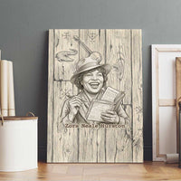 Zora Neale Hurston Canvas Wall Art Rustic Wood Engraved Style Illustration Joyful Portrait with Book and Map Donkey - Wonder Print Shop