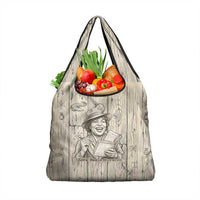 Zora Neale Hurston Grocery Bag Rustic Wood Engraved Style Illustration Joyful Portrait with Book and Map Donkey - Wonder Print Shop