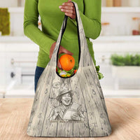 Zora Neale Hurston Grocery Bag Rustic Wood Engraved Style Illustration Joyful Portrait with Book and Map Donkey - Wonder Print Shop