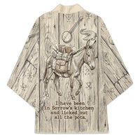 Zora Neale Hurston Kimono Rustic Wood Engraved Style Illustration Joyful Portrait with Book and Map Donkey - Wonder Print Shop