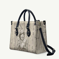 Zora Neale Hurston Leather Bag Rustic Wood Engraved Style Illustration Joyful Portrait with Book and Map Donkey - Wonder Print Shop