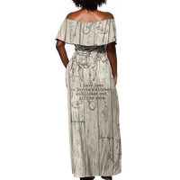 Zora Neale Hurston Off Shoulder Maxi Dress Rustic Wood Engraved Style Illustration Joyful Portrait with Book and Map Donkey - Wonder Print Shop