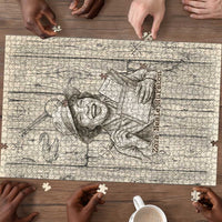 Zora Neale Hurston Puzzle Rustic Wood Engraved Style Illustration Joyful Portrait with Book and Map Donkey - Wonder Print Shop