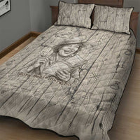 Zora Neale Hurston Quilt Bed Set Rustic Wood Engraved Style Illustration Joyful Portrait with Book and Map Donkey - Wonder Print Shop