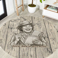 Zora Neale Hurston Round Carpet Rustic Wood Engraved Style Illustration Joyful Portrait with Book and Map Donkey - Wonder Print Shop