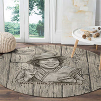 Zora Neale Hurston Round Carpet Rustic Wood Engraved Style Illustration Joyful Portrait with Book and Map Donkey - Wonder Print Shop