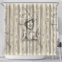 Zora Neale Hurston Shower Curtain Rustic Wood Engraved Style Illustration Joyful Portrait with Book and Map Donkey - Wonder Print Shop