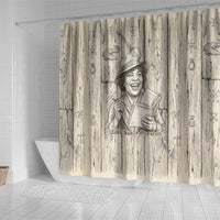 Zora Neale Hurston Shower Curtain Rustic Wood Engraved Style Illustration Joyful Portrait with Book and Map Donkey - Wonder Print Shop