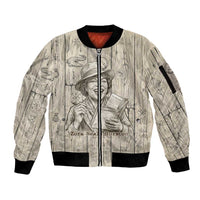 Zora Neale Hurston Sleeve Zip Bomber Jacket Rustic Wood Engraved Style Illustration Joyful Portrait with Book and Map Donkey - Wonder Print Shop