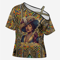 Zora Neale Hurston Cross Shoulder Shirt Bold Kente and Art Deco Pattern - I Am Not Tragically Colored - Wonder Print Shop