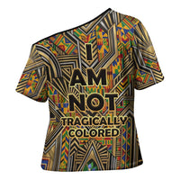 Zora Neale Hurston Cross Shoulder Shirt Bold Kente and Art Deco Pattern - I Am Not Tragically Colored - Wonder Print Shop