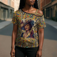 Zora Neale Hurston Cross Shoulder Shirt Bold Kente and Art Deco Pattern - I Am Not Tragically Colored - Wonder Print Shop