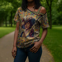 Zora Neale Hurston Cross Shoulder Shirt Bold Kente and Art Deco Pattern - I Am Not Tragically Colored - Wonder Print Shop