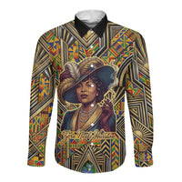 Zora Neale Hurston Long Sleeve Button Shirt Bold Kente and Art Deco Pattern - I Am Not Tragically Colored - Wonder Print Shop
