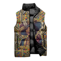 Zora Neale Hurston Sleeveless Puffer Jacket Bold Kente and Art Deco Pattern - I Am Not Tragically Colored - Wonder Print Shop