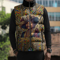 Zora Neale Hurston Sleeveless Puffer Jacket Bold Kente and Art Deco Pattern - I Am Not Tragically Colored - Wonder Print Shop