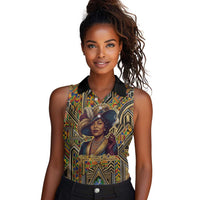 Zora Neale Hurston Women Sleeveless Polo Shirt Bold Kente and Art Deco Pattern - I Am Not Tragically Colored - Wonder Print Shop