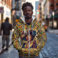 Zora Neale Hurston Zip Hoodie Bold Kente and Art Deco Pattern - I Am Not Tragically Colored - Wonder Print Shop
